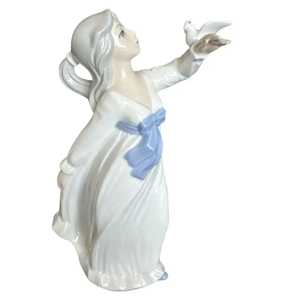 Vintage Tengra Porcelain Dancing Girl with Dove Figurine